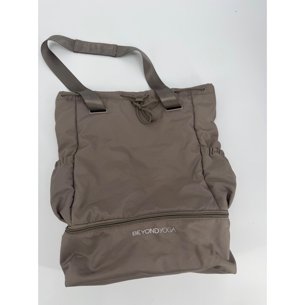 Beyond Yoga Nylon Drawstring Backpack Tote Bag Taupe Brown Gym Travel Bag